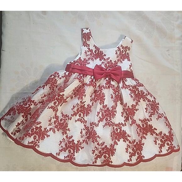 American Princess Collections Toddlers Dress Holiday Red 24 mths Floral Sequin - Picture 1 of 11